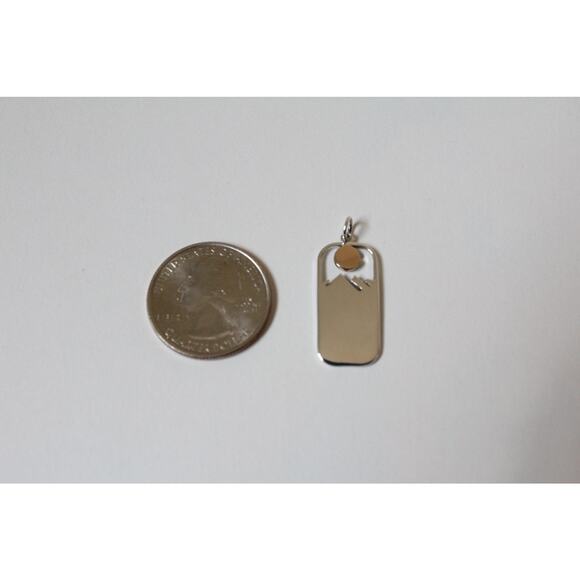 Sterling Silver Rectangle Pine Tree Charm with Bronze Sun - Picture 4 of 4